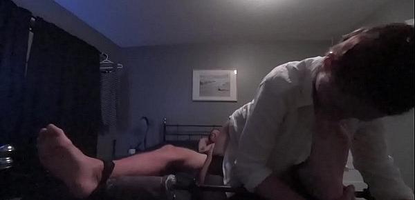  Brittany sucks and tickles her boyfriends tied up toes, until he orgasms